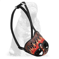 Mastiff Exclusive Designer Leather Muzzle with Flames