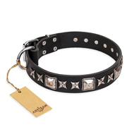 'Space Walk' FDT Artisan Black Leather Mastiff Dog Collar with Adornments