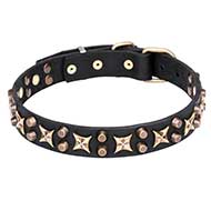 Mastiff Wide Leather Dog Collar 1 1/4 inch (30 mm) with Old Bronze Plated Stars and Pyramids Mastiff Wide Leather Dog Collar 1 1/4 inch (30 mm) with Old Bronze Plated Stars and Pyramids