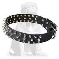 Mastiff Leather Collar 3 Rows of Spikes
