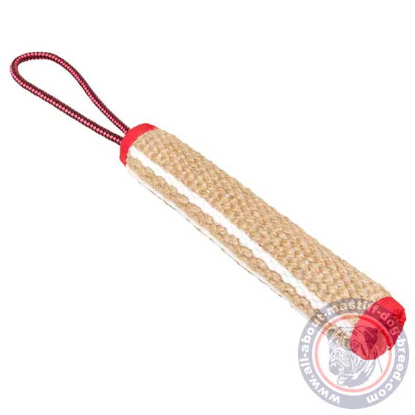 Long-lasting jute dog tug with natural stuffing