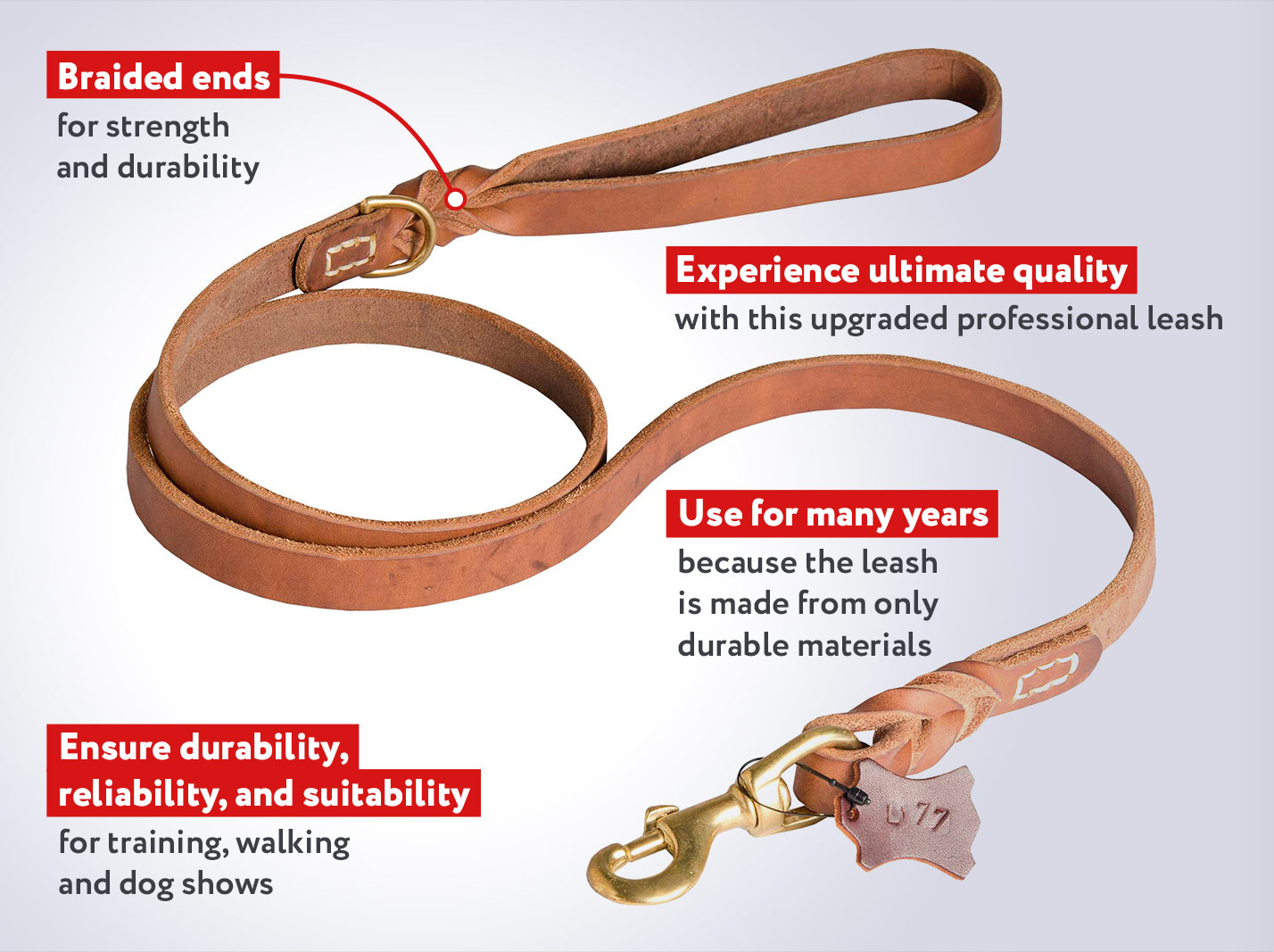 Latigo Leather Braided Handle Classic Waist 6ft 【Leash】 for Mastiff