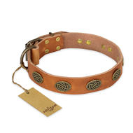 'Magic Amulet' FDT Artisan Mastiff Tan Leather Dog Collar with Gorgeous Oval Studs