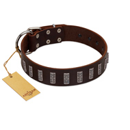 "Brown Lace" Handmade FDT Artisan Brown Leather Mastiff Collar for Everyday Walks