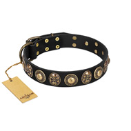 "Sea Rover" FDT Artisan Black Leather Mastiff Collar with Old Bronze-plated Circular Medallions "Sea Rover" FDT Artisan Black Leather Mastiff Collar with Old Bronze-plated Circular Medallions