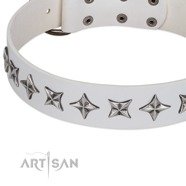Easy wearing embellished dog collar of best quality full grain natural leather