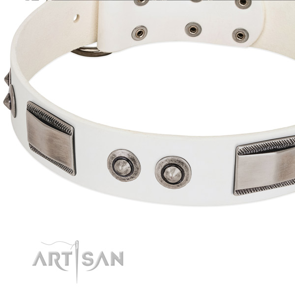 Easy adjustable full grain genuine leather collar with studs for your pet