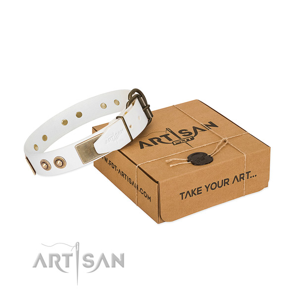 Durable buckle on full grain natural leather dog collar for your dog