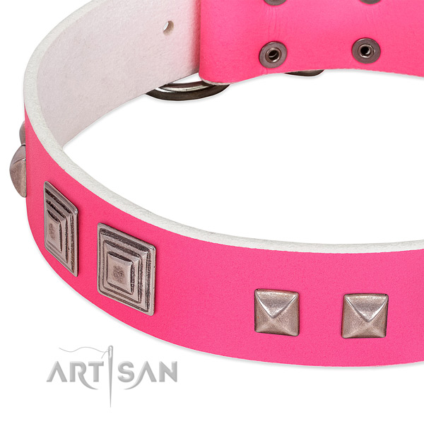 Natural leather dog collar with durable traditional buckle