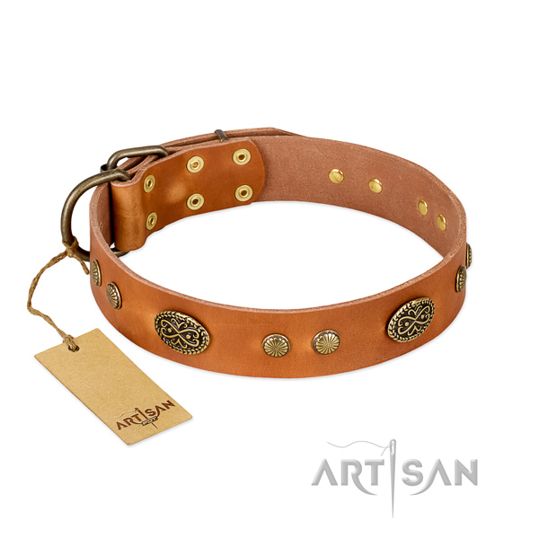 Strong fittings on full grain genuine leather dog collar for your pet