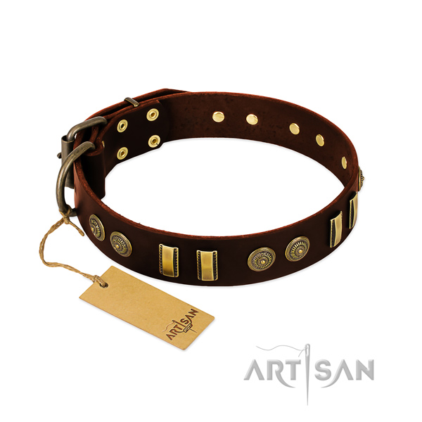 Durable fittings on natural leather dog collar for your four-legged friend