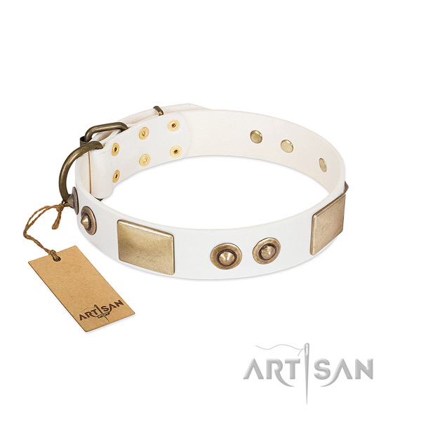 Strong hardware on full grain natural leather dog collar for your four-legged friend