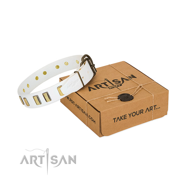 Full grain leather dog collar with rust resistant D-ring for handy use