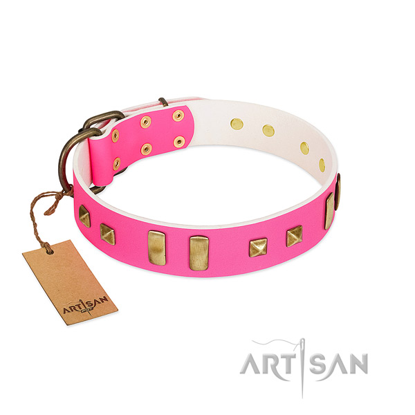 Comfy wearing dog collar of natural genuine leather