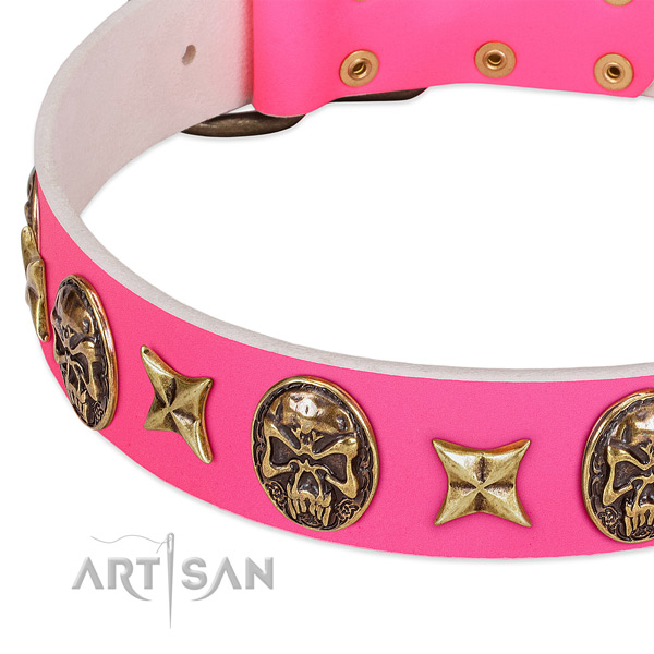 Full grain leather dog collar with corrosion proof traditional buckle