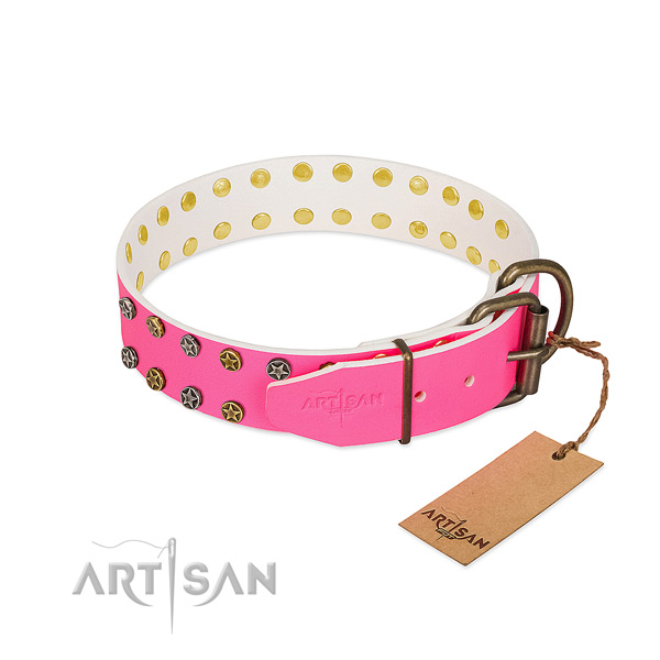 Gentle to touch natural leather collar with decorations for your dog