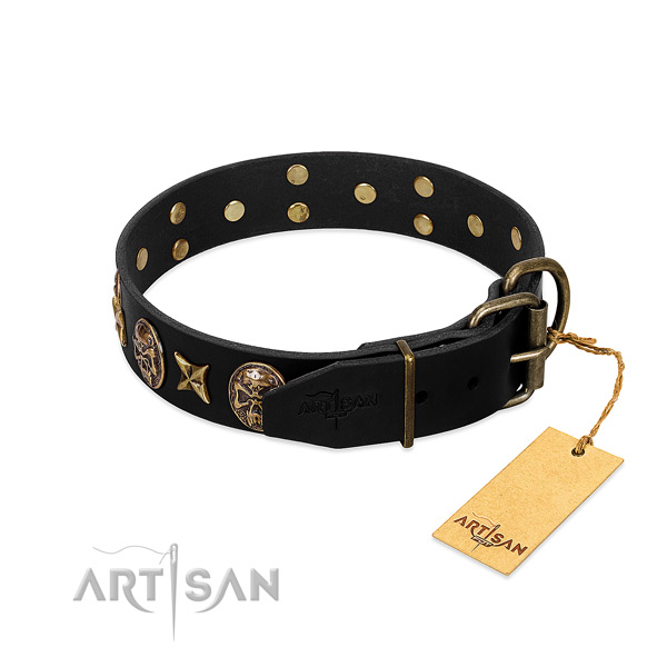 Reliable studs on natural genuine leather dog collar for your pet
