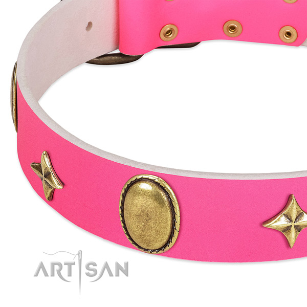 Best quality leather dog collar with corrosion resistant D-ring