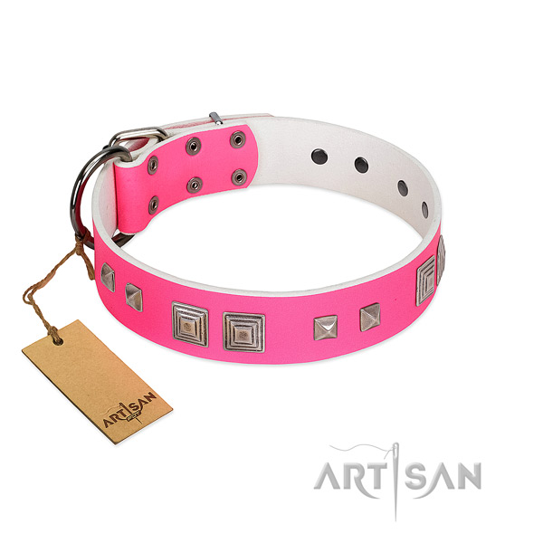 Everyday walking gentle to touch full grain genuine leather dog collar