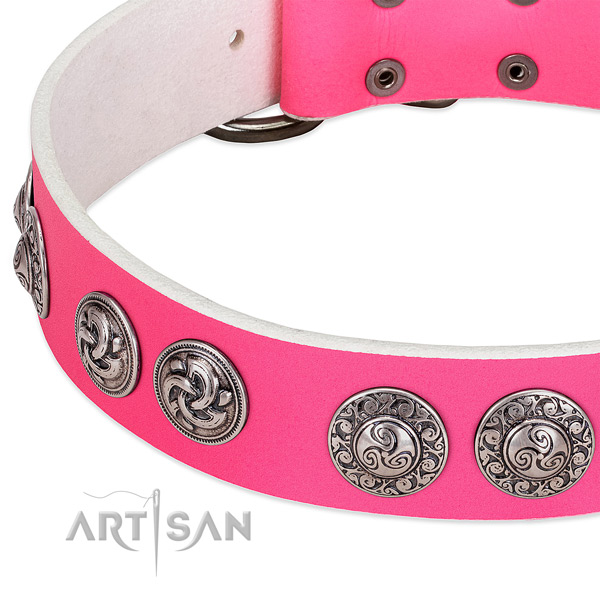 Unique full grain genuine leather dog collar for walking