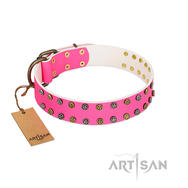 Soft genuine leather collar with embellishments for your doggie