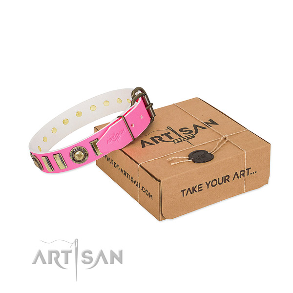 Durable full grain leather dog collar handmade for your four-legged friend