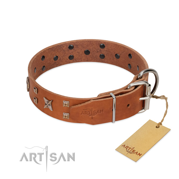 Strong full grain genuine leather dog collar for your lovely pet