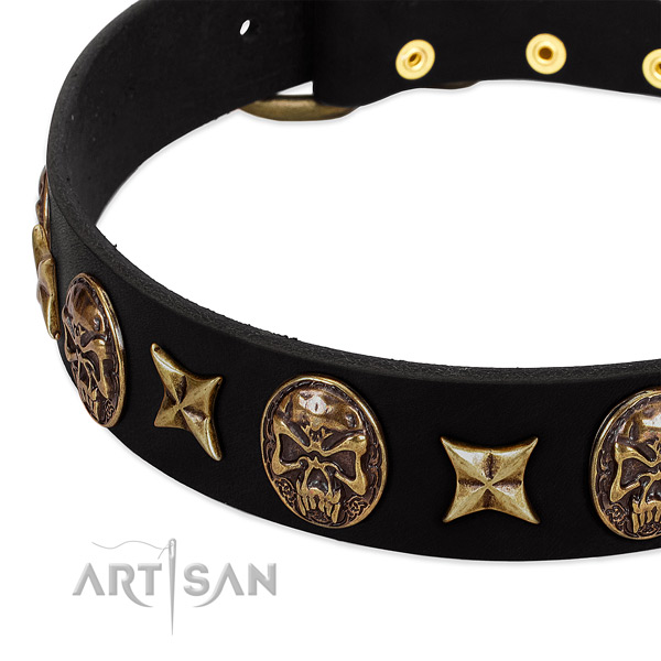 Durable adornments on genuine leather dog collar for your canine