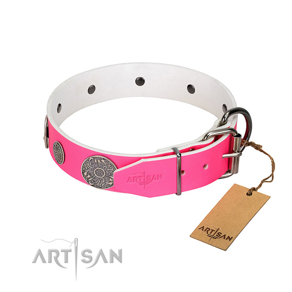 Adorned genuine leather collar for your lovely doggie