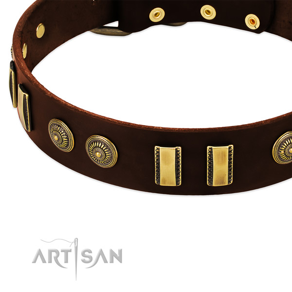 Reliable D-ring on full grain genuine leather dog collar for your four-legged friend