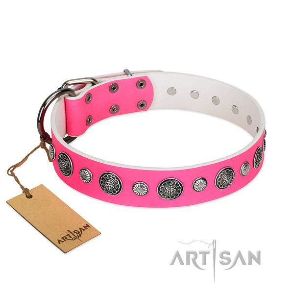 Durable Full grain natural leather dog collar with corrosion resistant traditional buckle