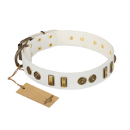 "Midsummer Snow" FDT Artisan White Leather Mastiff Collar with Old Bronze-like Plates and Circles "Midsummer Snow" FDT Artisan White Leather Mastiff Collar with Old Bronze-like Plates and Circles