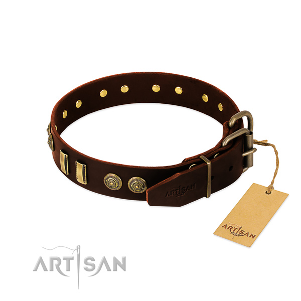 Reliable studs on full grain genuine leather dog collar for your pet