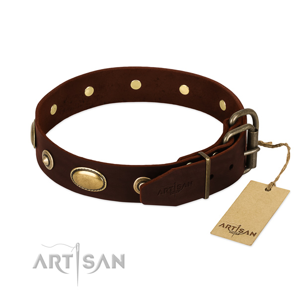 Reliable fittings on genuine leather dog collar for your canine