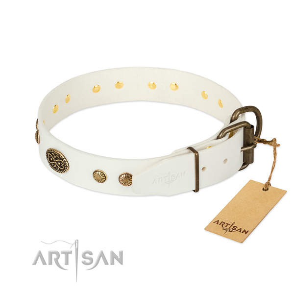 Reliable hardware on full grain genuine leather dog collar for your doggie