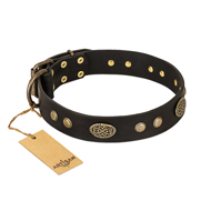 "Perfect Tracery" FDT Artisan Black Leather Mastiff Collar with Old Bronze Look Plates and Circles "Perfect Tracery" FDT Artisan Black Leather Mastiff Collar with Old Bronze Look Plates and Circles