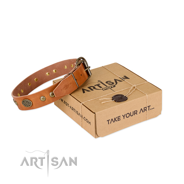 Rust resistant buckle on full grain natural leather dog collar for your four-legged friend