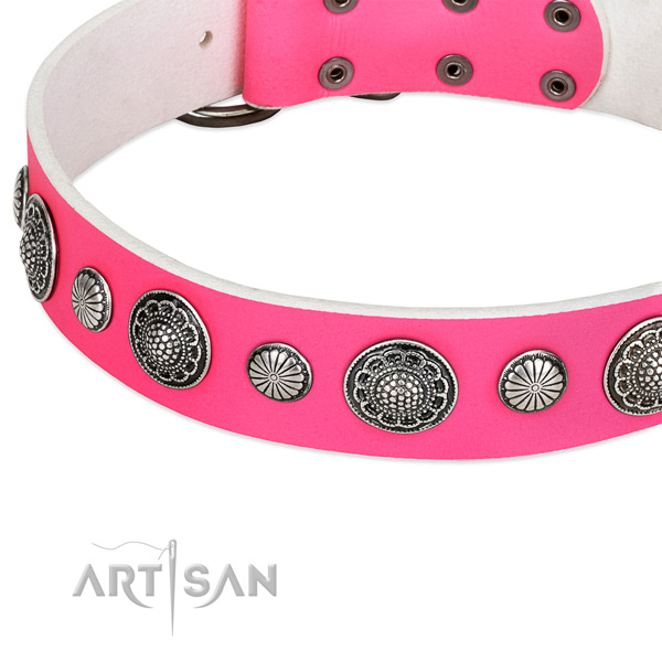Full grain genuine leather collar with reliable buckle for your stylish pet