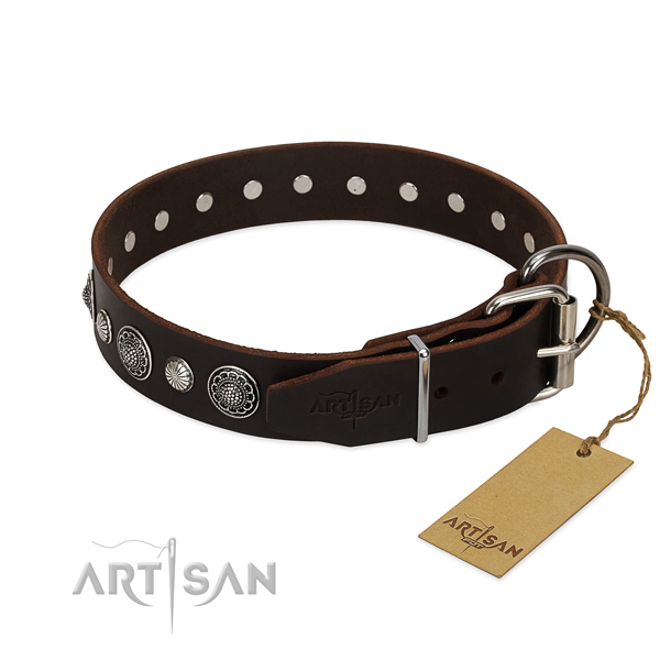 Fine quality full grain genuine leather dog collar with incredible decorations