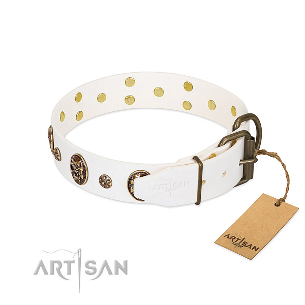 Reliable buckle on full grain natural leather dog collar for your doggie