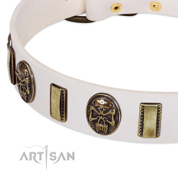 Strong adornments on full grain leather dog collar for your four-legged friend