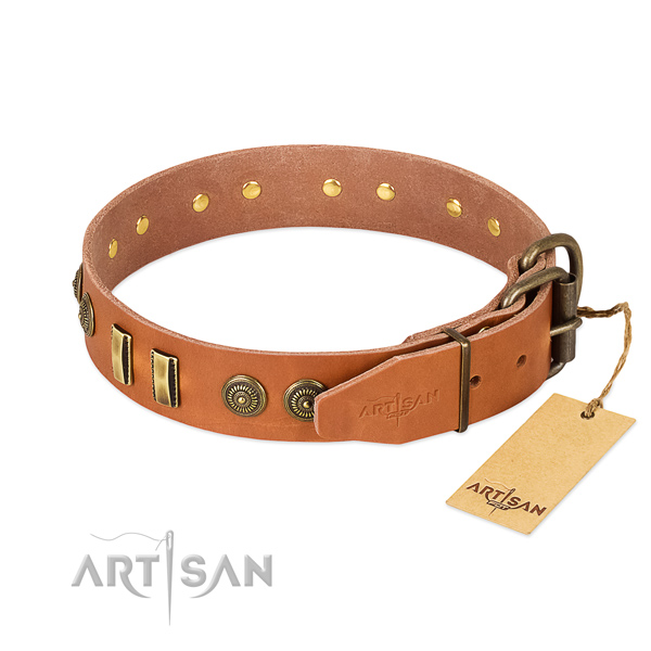 Corrosion resistant fittings on genuine leather dog collar for your doggie