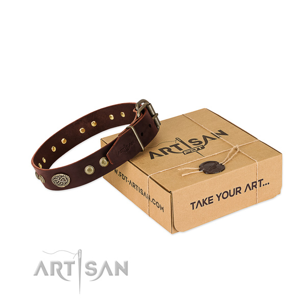 Durable hardware on full grain leather dog collar for your doggie