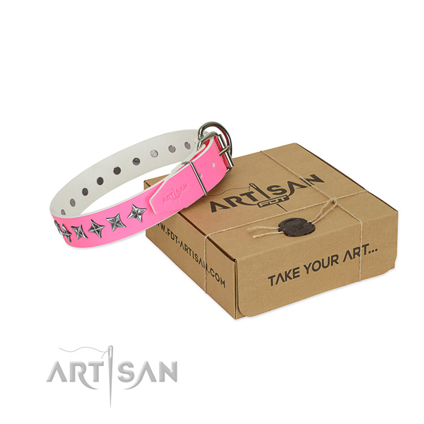 Best quality genuine leather dog collar with stunning adornments