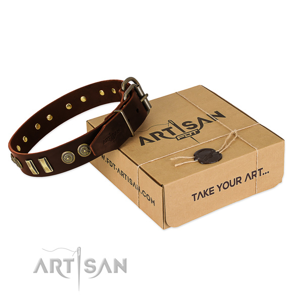 Durable buckle on natural leather dog collar for your doggie