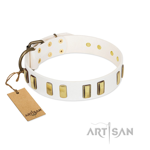 Top rate genuine leather dog collar with strong buckle