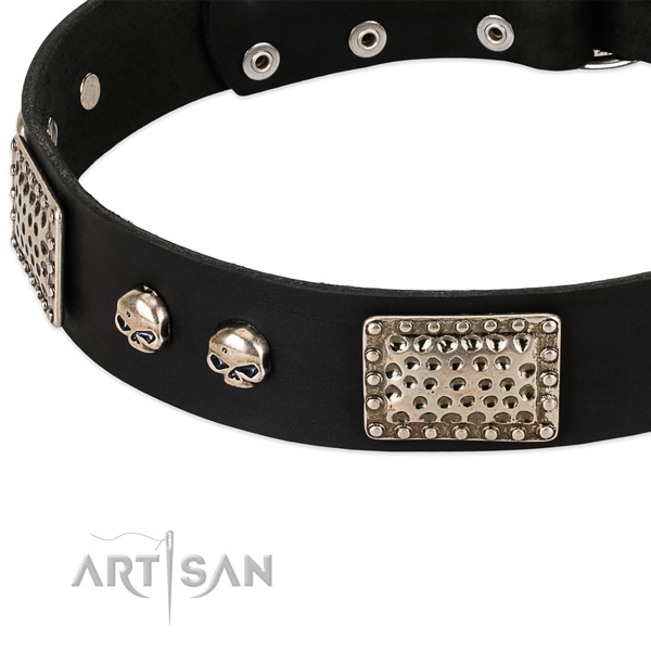 Durable embellishments on full grain genuine leather dog collar for your four-legged friend