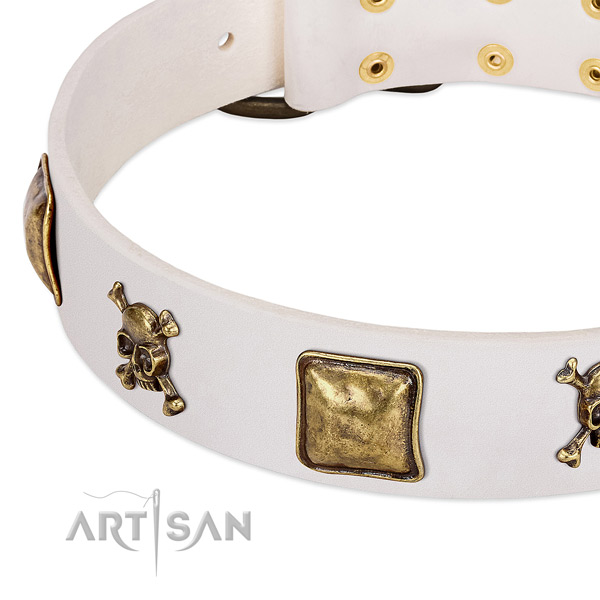 Exquisite full grain natural leather dog collar with corrosion proof studs