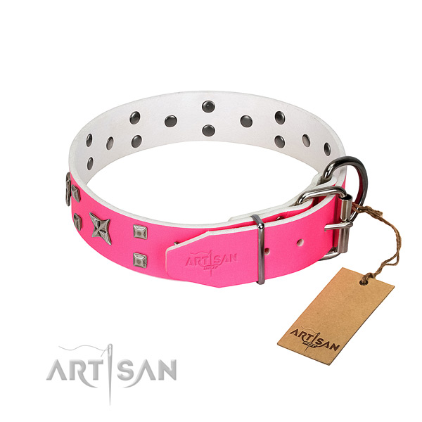Fashionable genuine leather collar for your doggie everyday walking