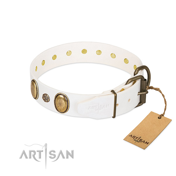Comfortable wearing high quality full grain natural leather dog collar